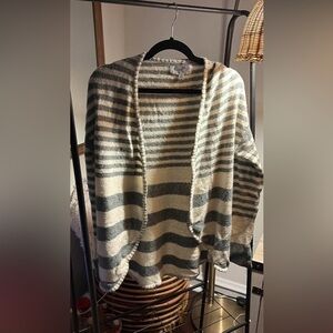 Cozy Striped Open-Front Women’s Sweater Cardigan - Gray & Cream H&M